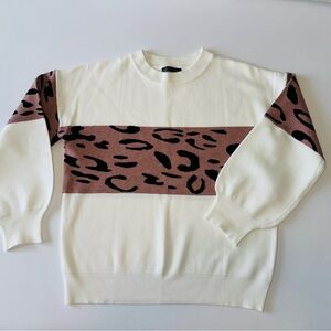 Leopard Print White and Brown Sweatshirt